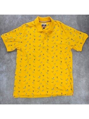 PRNTD By Polymer NWT Cotton Bird Patterned Yellow Polo Shirt